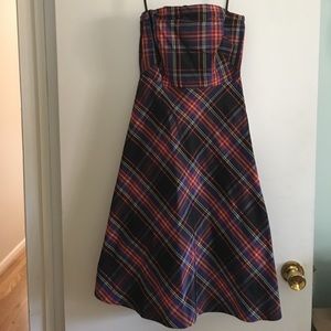 J. Crew Strapless Silk Tartan Dress